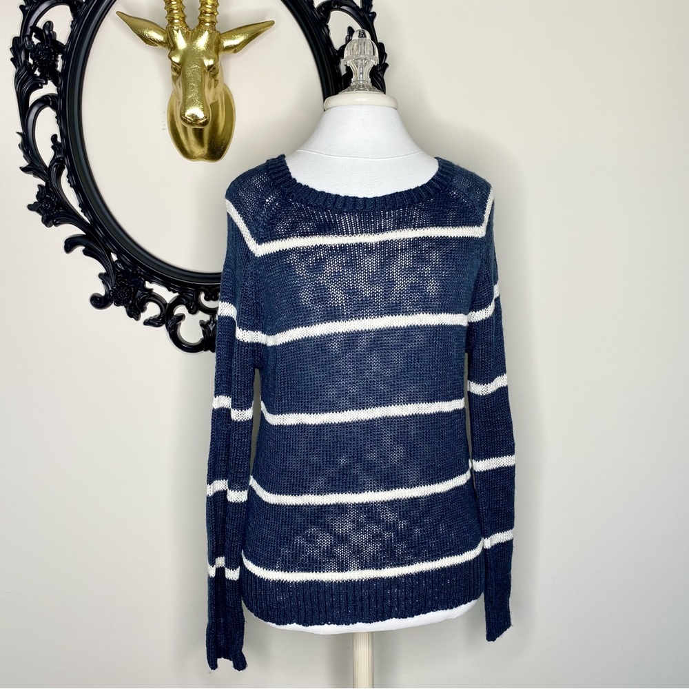 Rag Poets Navy and White Stripe Sweater